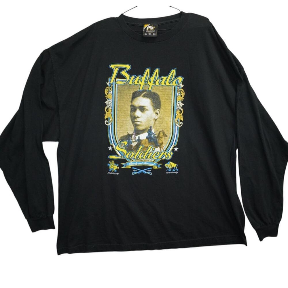 Vintage Buffalo Soldiers Long Sleeve Shirt 4xl Black First Star Usa Flag Back